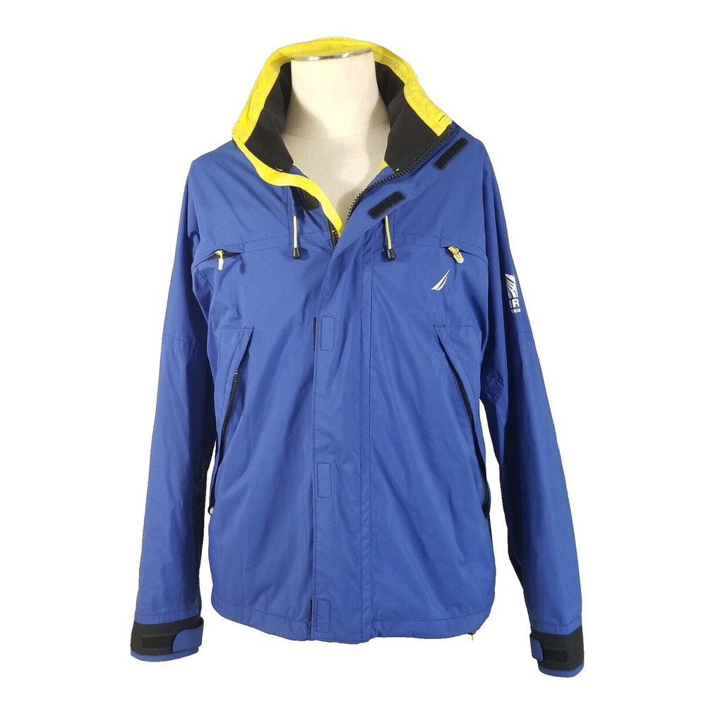 Nautica Windbreaker Jacket Mens Large Blue IRC52 Team Series Hooded Sailing Coat